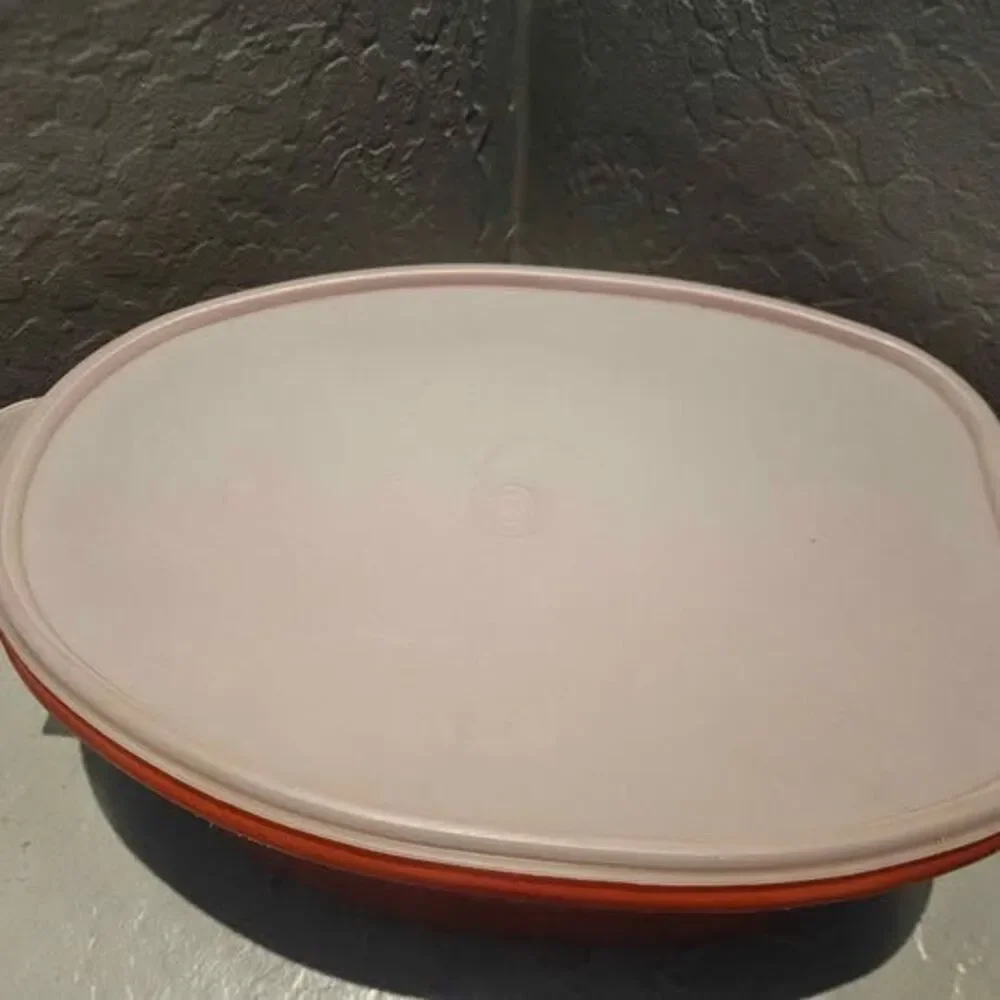 Vintage Tupperware Paprika Red Oval with Lid Roast Saver 2 Piece